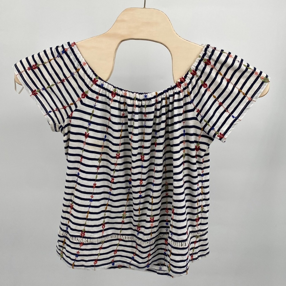 Lucky Brand Womens‎ SIZE L Top Striped Embroidered Off Shoulder Blouse Casual